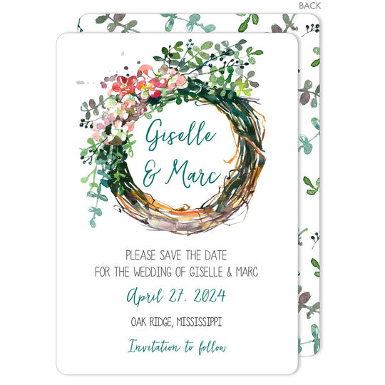 Peony Wreath Save The Date Cards